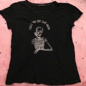 Brandy Melville Embroidered Black Tee